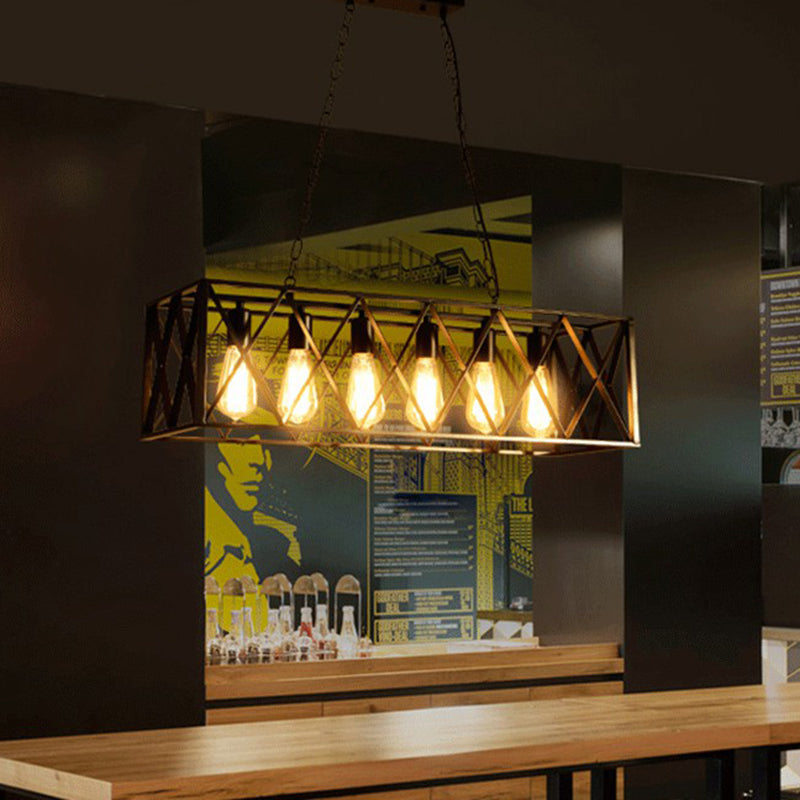 Black Industrial Island Pendant Lighting Cross Framed Box Iron Island Ceiling Light for Dining Table