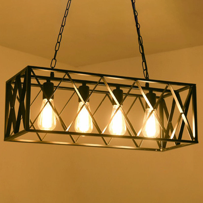 Black Industrial Island Pendant Lighting Cross Framed Box Iron Island Ceiling Light for Dining Table