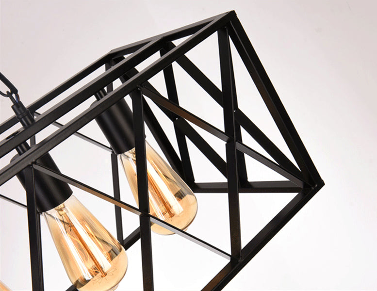 Black Industrial Island Pendant Lighting Cross Framed Box Iron Island Ceiling Light for Dining Table