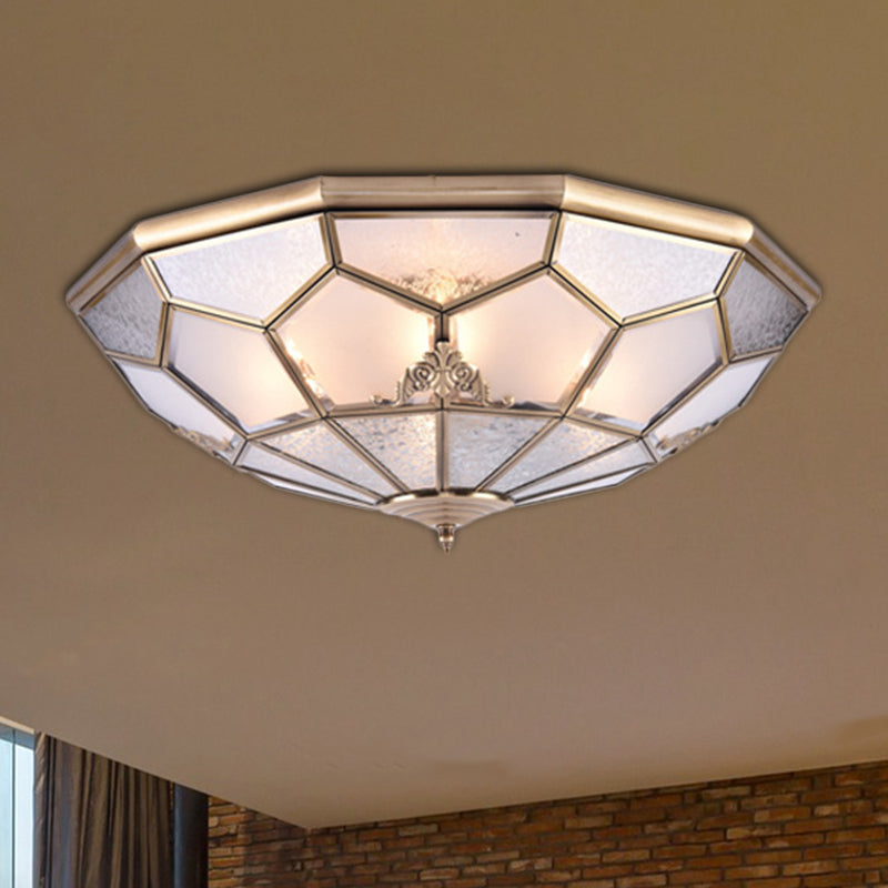 3/4/6 Luci Curvo Frosted Glass Pane Flush Soffitto Light Classic Gold Bowl Camera Da Letto Flush Lampada