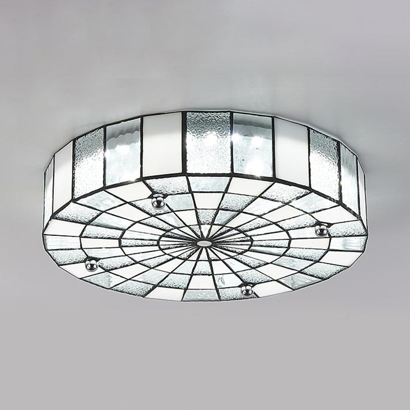 12"/16"/19.5" Wide Round Flush Ceiling Light Modernism Stained Glass Flush Mount Lighting in White