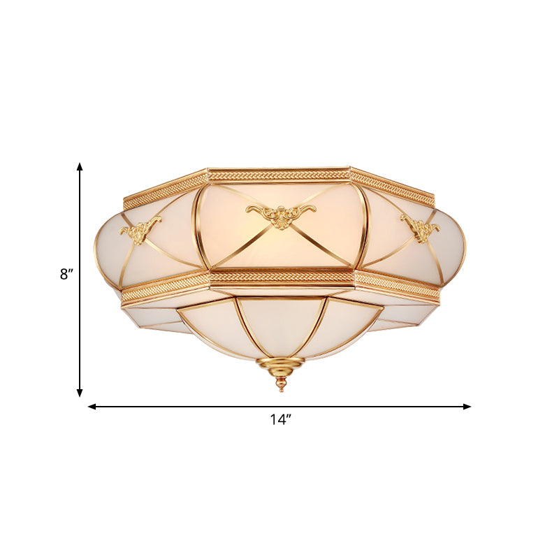 3/4/6 Lights Flush Ceiling Light Traditional Flower Curved Frosted Glass Flush Mount in Gold for Bedroom