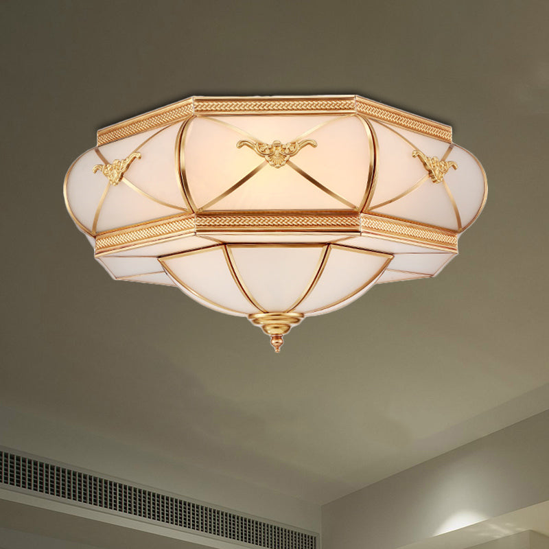 3/4/6 Lights Flush Ceiling Light Traditional Flower Curved Frosted Glass Flush Mount in Gold for Bedroom