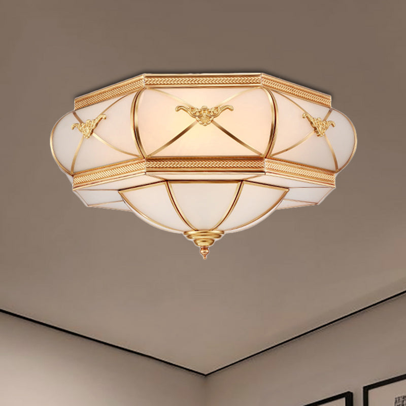 3/4/6 Lights Flush Ceiling Light Traditional Flower Curved Frosted Glass Flush Mount in Gold for Bedroom