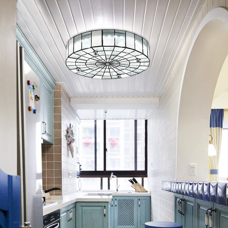 12"/16"/19.5" Wide Round Flush Ceiling Light Modernism Stained Glass Flush Mount Lighting in White