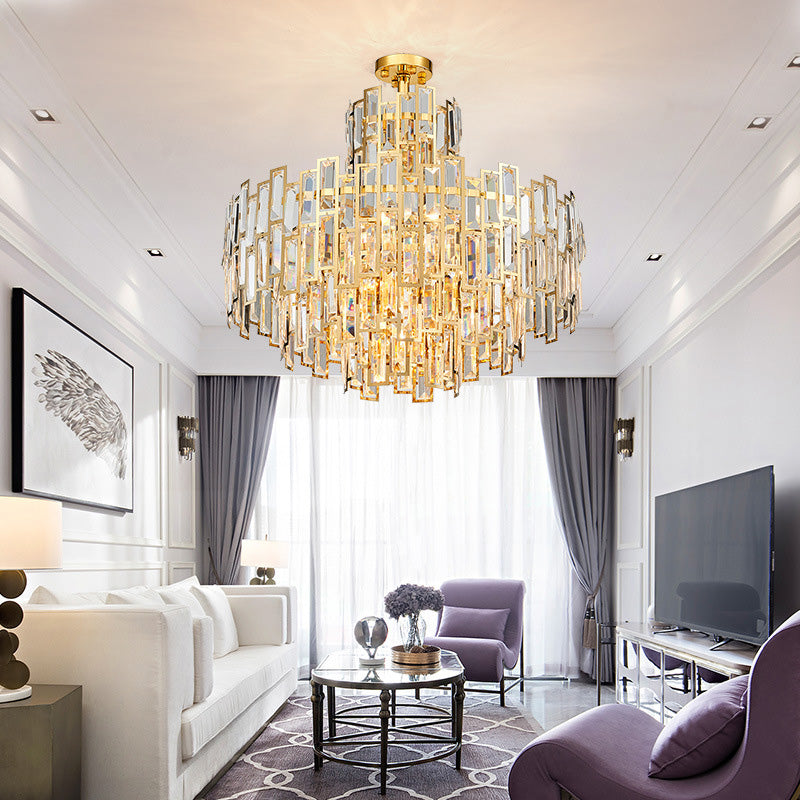 Chandelier suspendu à plusieurs niveaux Crystal contemporain 8/13 têtes 23,5 "/31,5" Kit de lumière suspendue en or pour le salon