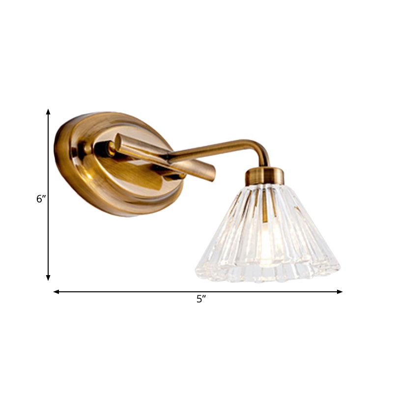1/2/3-Bulb Cone Vanity Light Fixture Traditional Brass Metal LED Wall Sconce Lighting for Bathroom