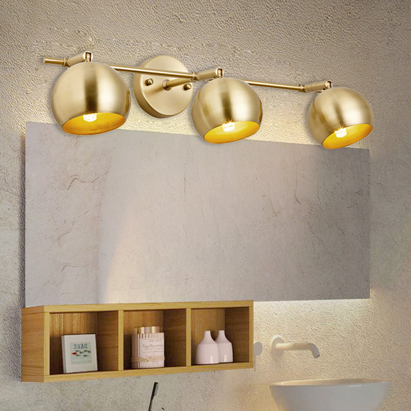 1/2/3-Bulb LED Dome Wall Sconce Traditional Brass Metal Vanity Wall Light Fixture for Bathroom