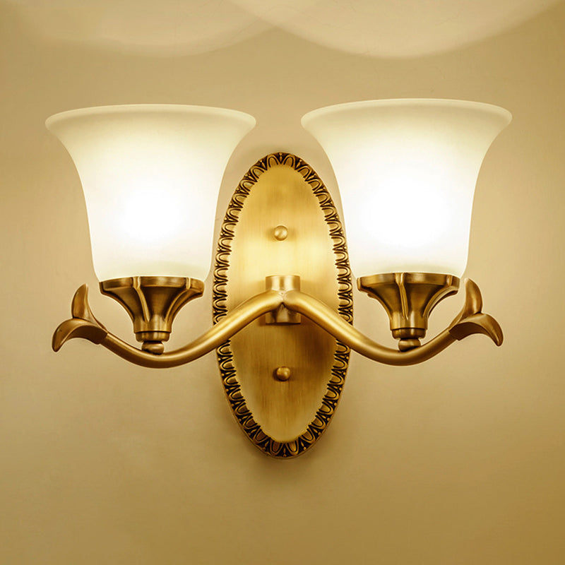 Glass Bell Wall Mount Light Fixture Traditional Bathroom Wall Sconce Lighting in Brass