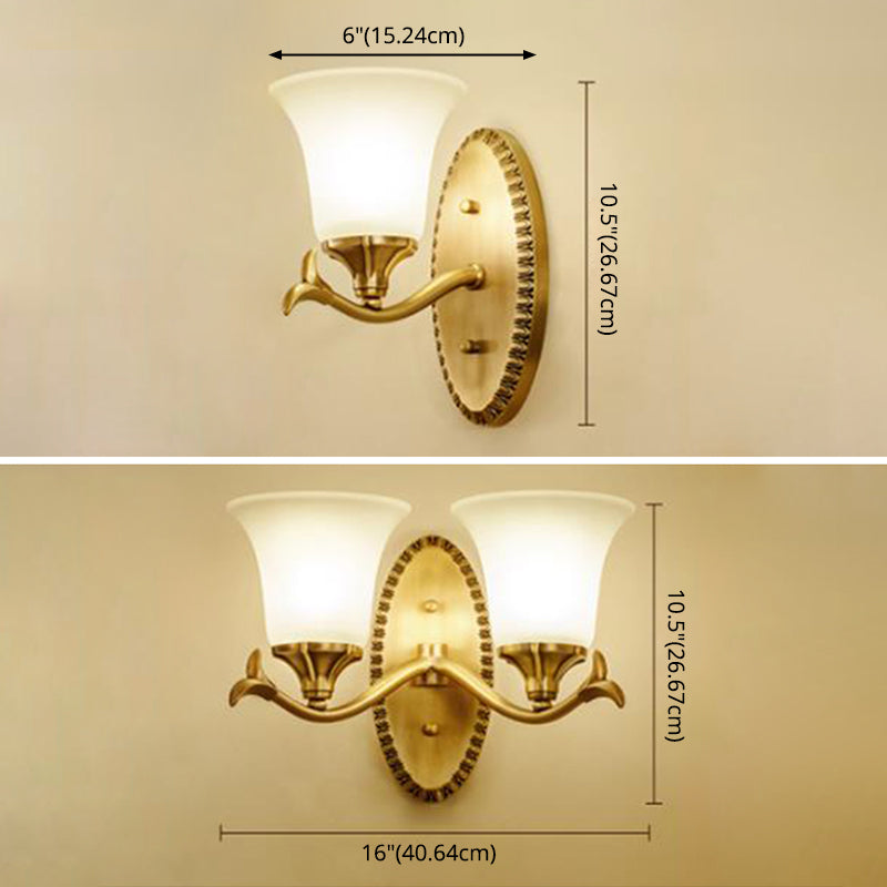 Glass Bell Wall Mount Light Fixture Traditional Bathroom Wall Sconce Lighting in Brass