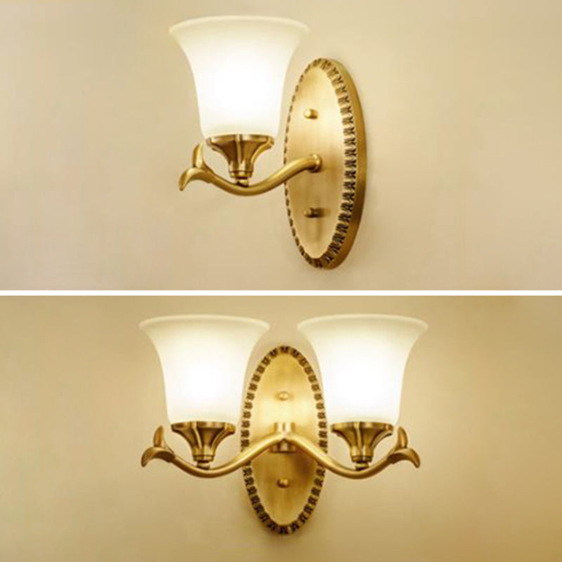 Glass Bell Wall Mount Light Fixture Traditional Bathroom Wall Sconce Lighting in Brass