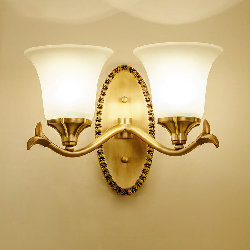 Glass Bell Wall Mount Light Fixture Traditional Bathroom Wall Sconce Lighting in Brass