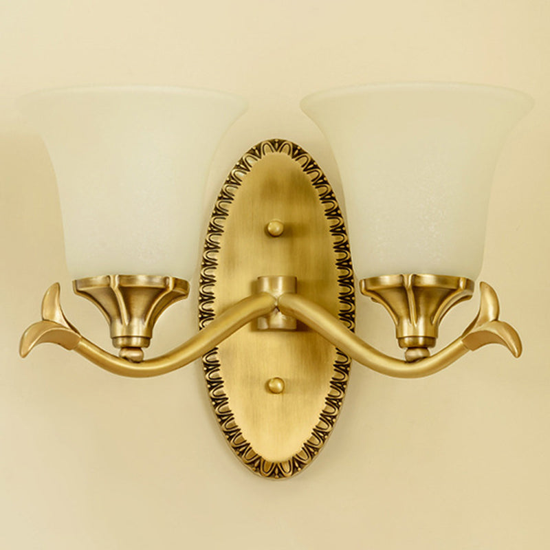 Glass Bell Wall Mount Light Fixture Traditional Bathroom Wall Sconce Lighting in Brass