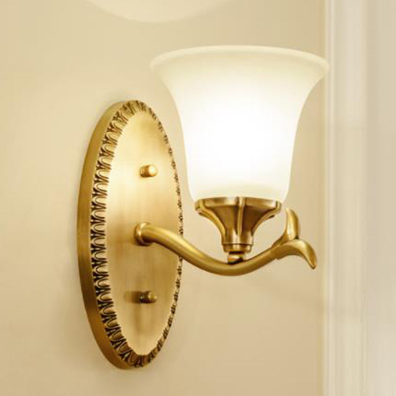 Glass Bell Wall Mount Light Fixture Traditional Bathroom Wall Sconce Lighting in Brass