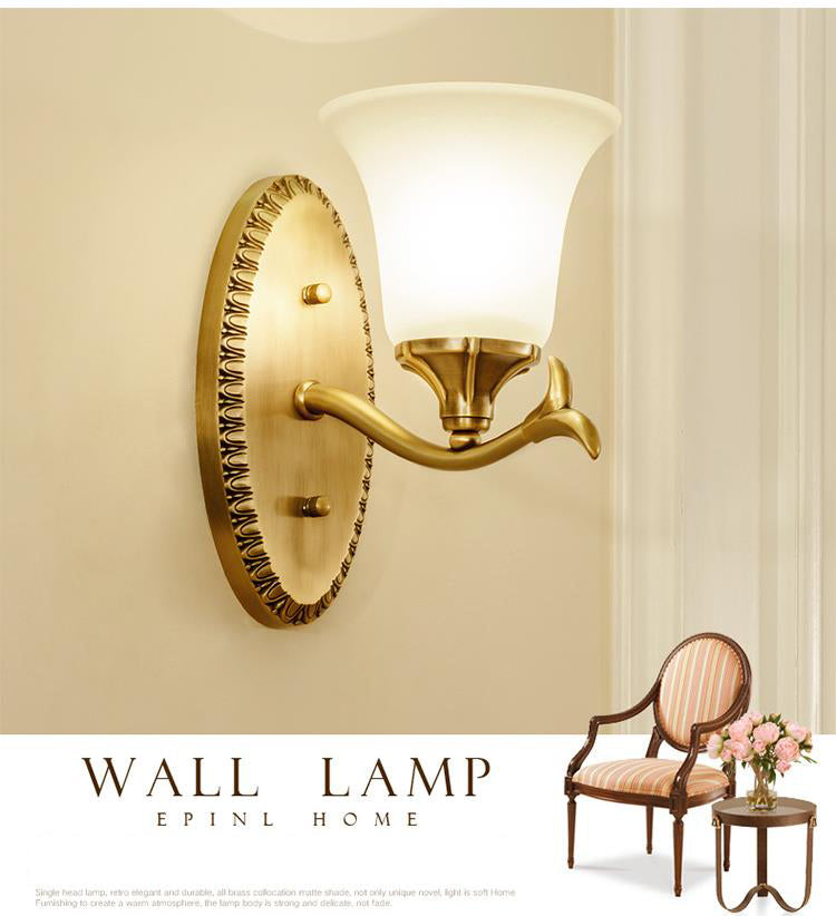 Glass Bell Wall Mount Light Fixture Traditional Bathroom Wall Sconce Lighting in Brass
