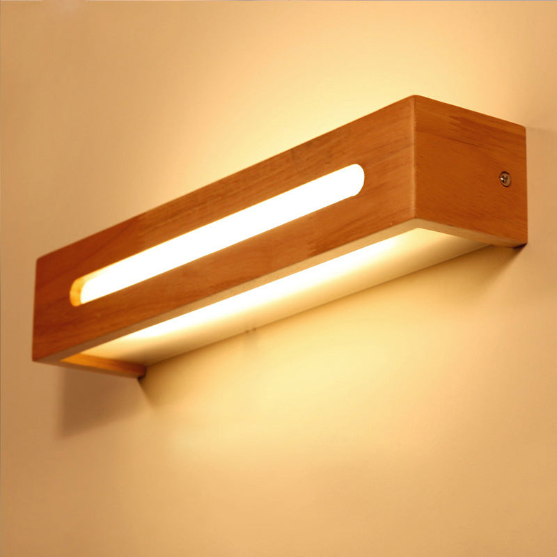 Wooden Rectangular Wall Sconce Lighting Modern Style LED Beige Sconce Light Fixture