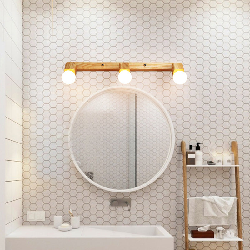 Simplicity Style Bar Wall Lighting Fixture Wooden Bathroom Wall Mounted Light in Beige