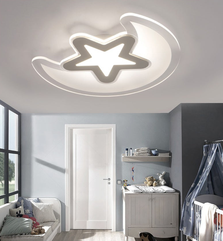 Moon And Star Flush Mount Light 1 Light Acrylic Cartoon Flush Mount Spotlight for Children Bedroom