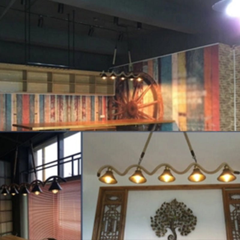 Rope Black Island Pendant Light Cone Antique Island Chandelier Light for Restaurant