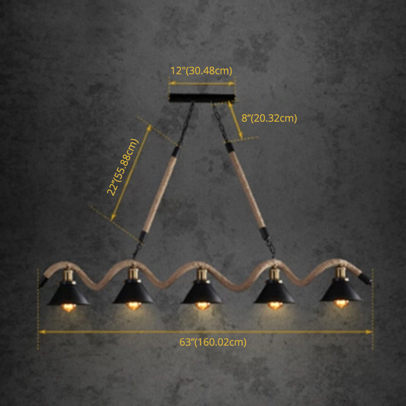 Rope Black Island Pendant Light Cone Antique Island Chandelier Light for Restaurant