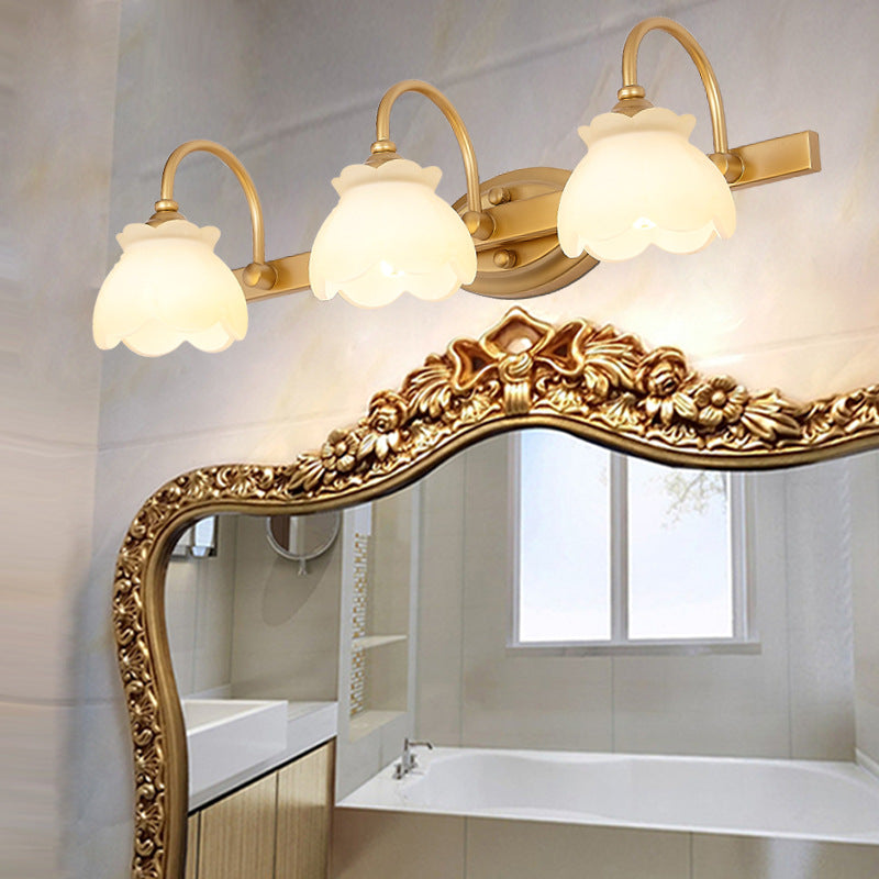 Blüte Badezimmer Waschtisch Spiegel Licht traditionelle Metall LED 2/3/4 Köpfe Messing Wandmontage Lampe