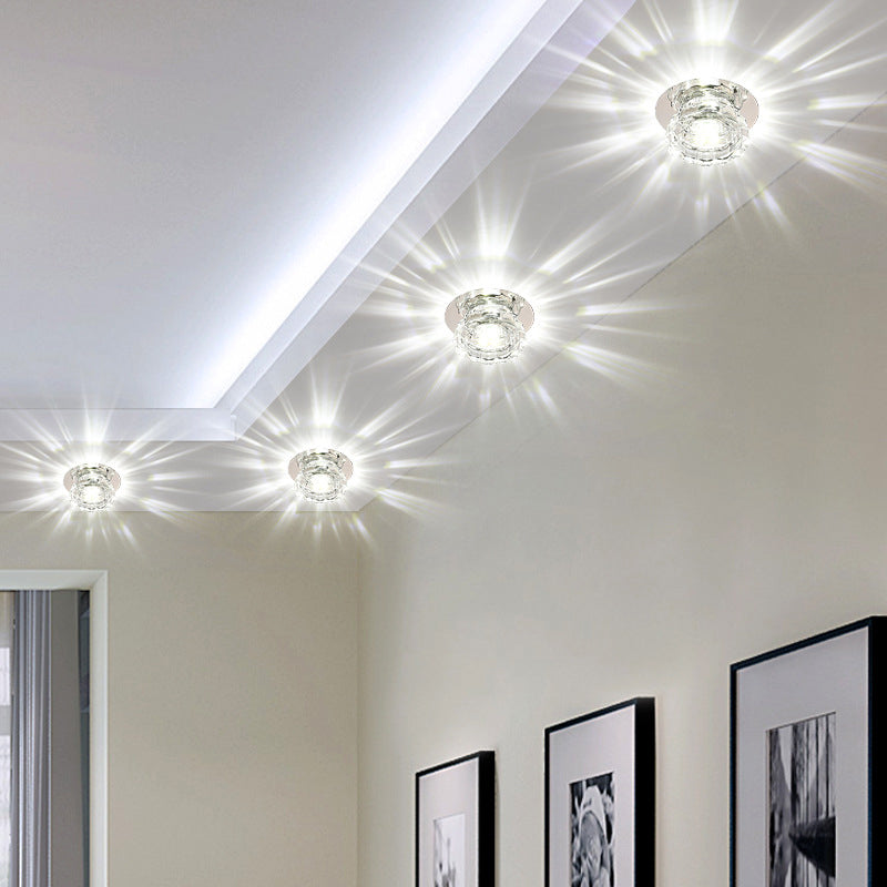 Mini Crystal Ceiling Downlight Simplicity Stainless Steel LED Flush Mount Recessed Lighting