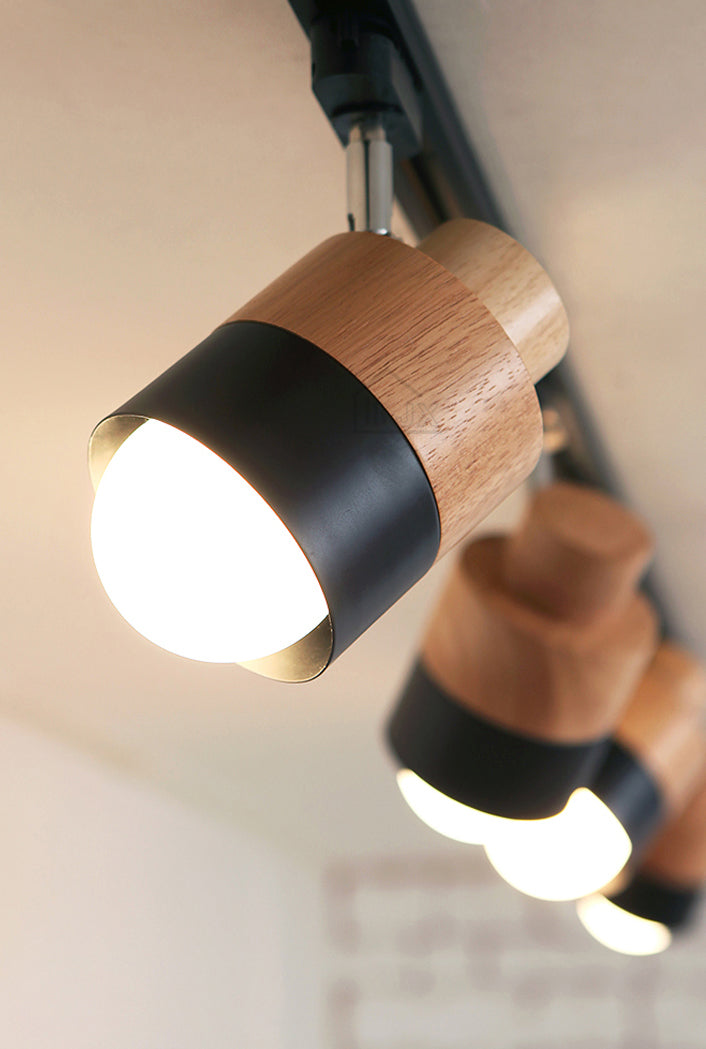Japanese Style LED Track Lighting Cylindrical Solid Wood Semi Flush Light for Home Living Room and Clothing Store Commercial Shop