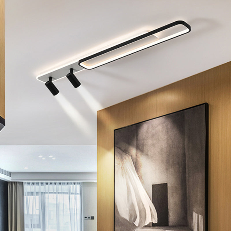 Zwart rechthoekige LED Semi Flush plafondlicht in moderne beknopte stijl acrylspoeling voor woonkamer