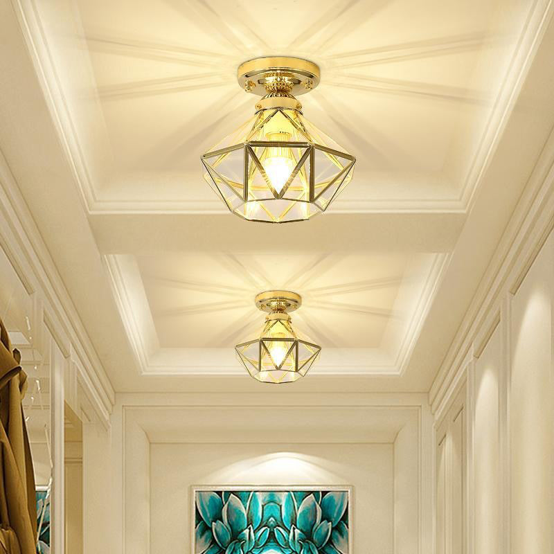Faceted Ceiling Mount Light Fixture Traditional Gold Glass Ceiling Flush Mount Light