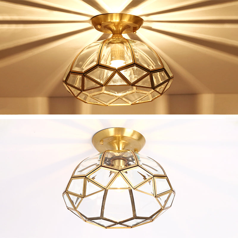 Faceted Ceiling Mount Light Fixture Traditional Gold Glass Ceiling Flush Mount Light