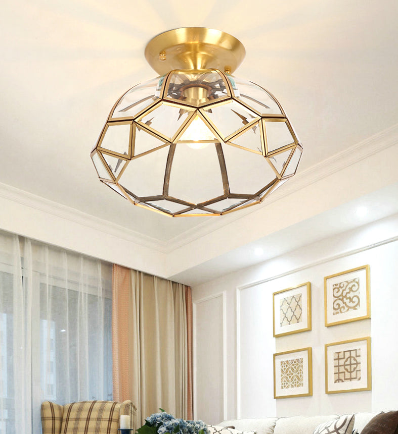 Faceted Ceiling Mount Light Fixture Traditional Gold Glass Ceiling Flush Mount Light
