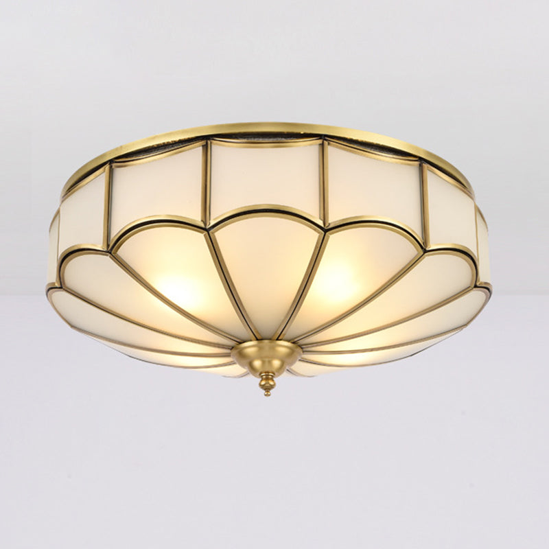 Flush Mount Ceiling Fixture Traditional Bedroom Flush Ceiling Light Fixture with Flower Glass Shade in Brass