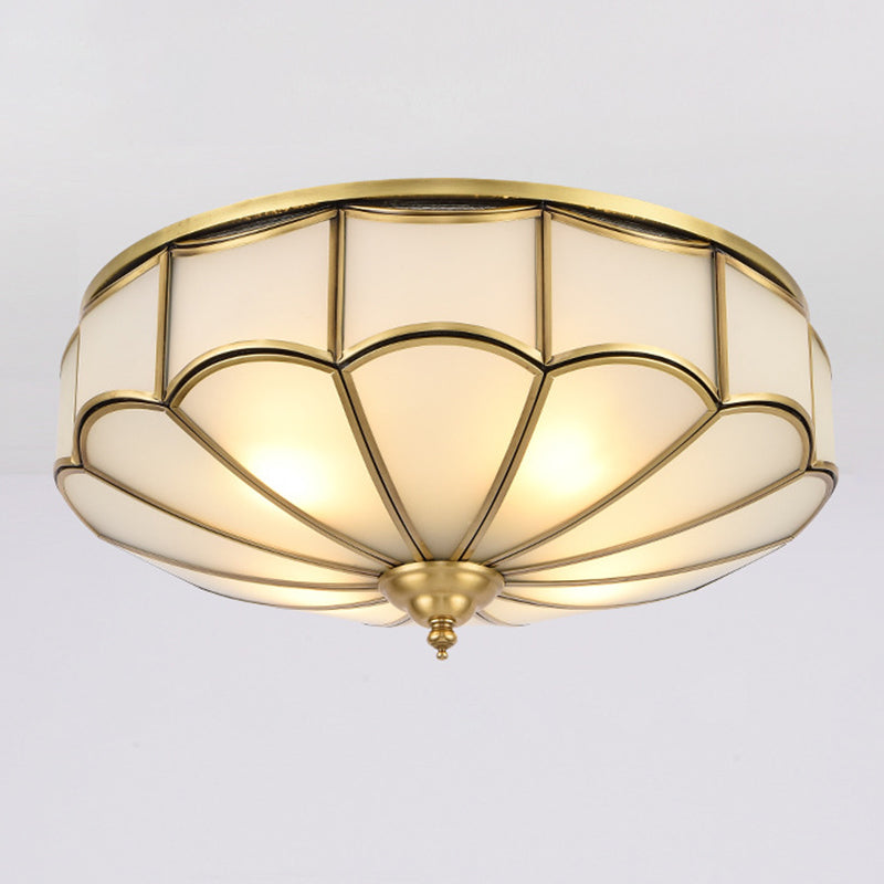 Flush Mount Ceiling Fixture Traditional Bedroom Flush Ceiling Light Fixture with Flower Glass Shade in Brass
