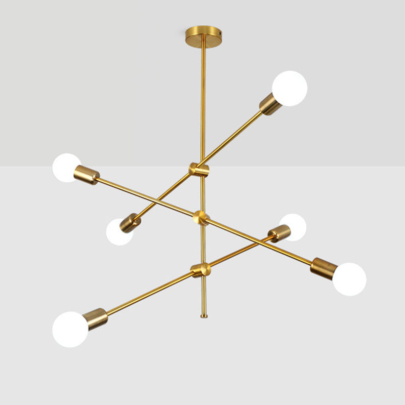 Linee geometriche lampadario in metallo creativo design a lampadina nuda dispositivo di illuminazione moderna in oro elettroplato