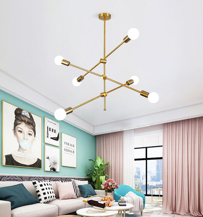 Linee geometriche lampadario in metallo creativo design a lampadina nuda dispositivo di illuminazione moderna in oro elettroplato