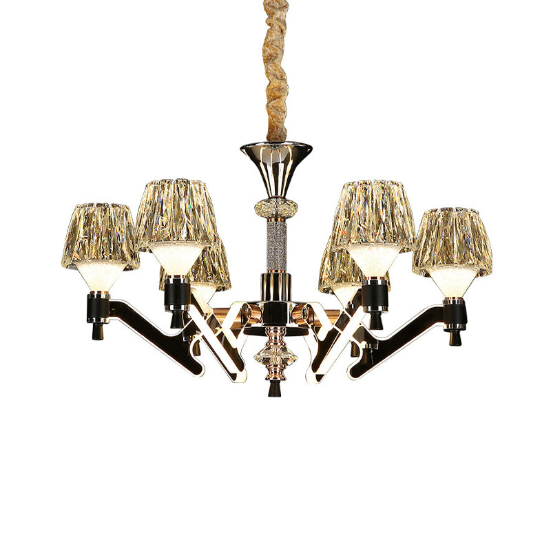 Cone Hanging Chandelier Modern Crystal 6 Lights Chrome Pendant Ceiling Light for Living Room