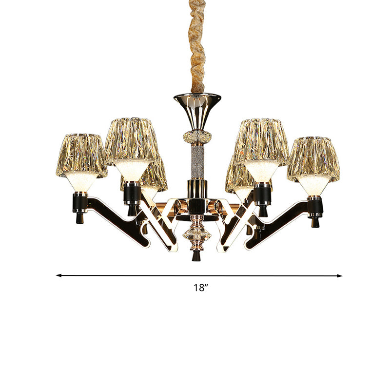 Cone Hanging Chandelier Modern Crystal 6 Lights Chrome Pendant Ceiling Light for Living Room