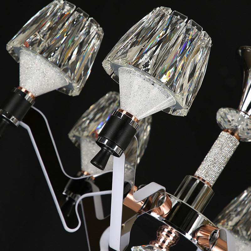 Cone Hanging Chandelier Modern Crystal 6 Lights Chrome Pendant Ceiling Light for Living Room