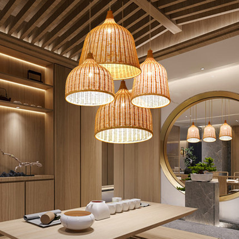 Bauernhaus handgewebtes natürliches Bambus Anhänger Beleuchtung 1-Licht-Glocken-Glocken-Esszimmer Hanging Lampe