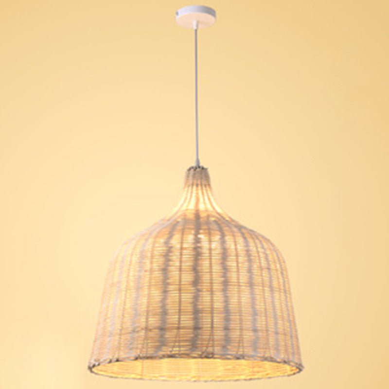 Bauernhaus handgewebtes natürliches Bambus Anhänger Beleuchtung 1-Licht-Glocken-Glocken-Esszimmer Hanging Lampe