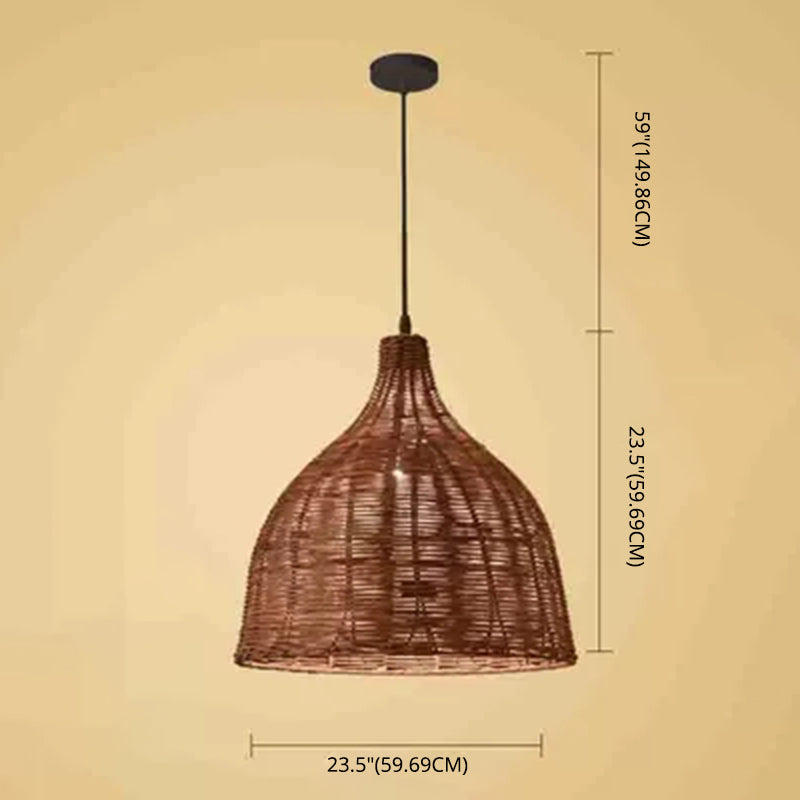 Bauernhaus handgewebtes natürliches Bambus Anhänger Beleuchtung 1-Licht-Glocken-Glocken-Esszimmer Hanging Lampe