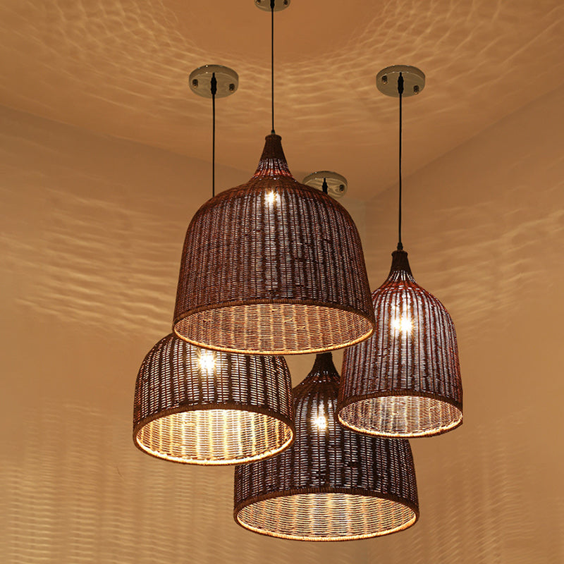 Bauernhaus handgewebtes natürliches Bambus Anhänger Beleuchtung 1-Licht-Glocken-Glocken-Esszimmer Hanging Lampe