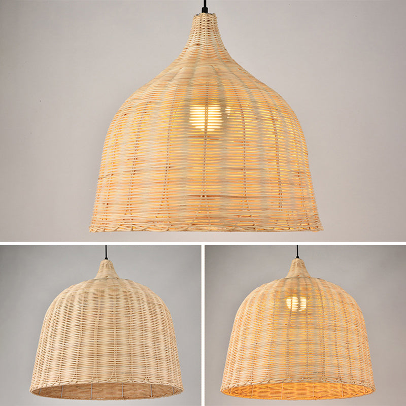 Bauernhaus handgewebtes natürliches Bambus Anhänger Beleuchtung 1-Licht-Glocken-Glocken-Esszimmer Hanging Lampe