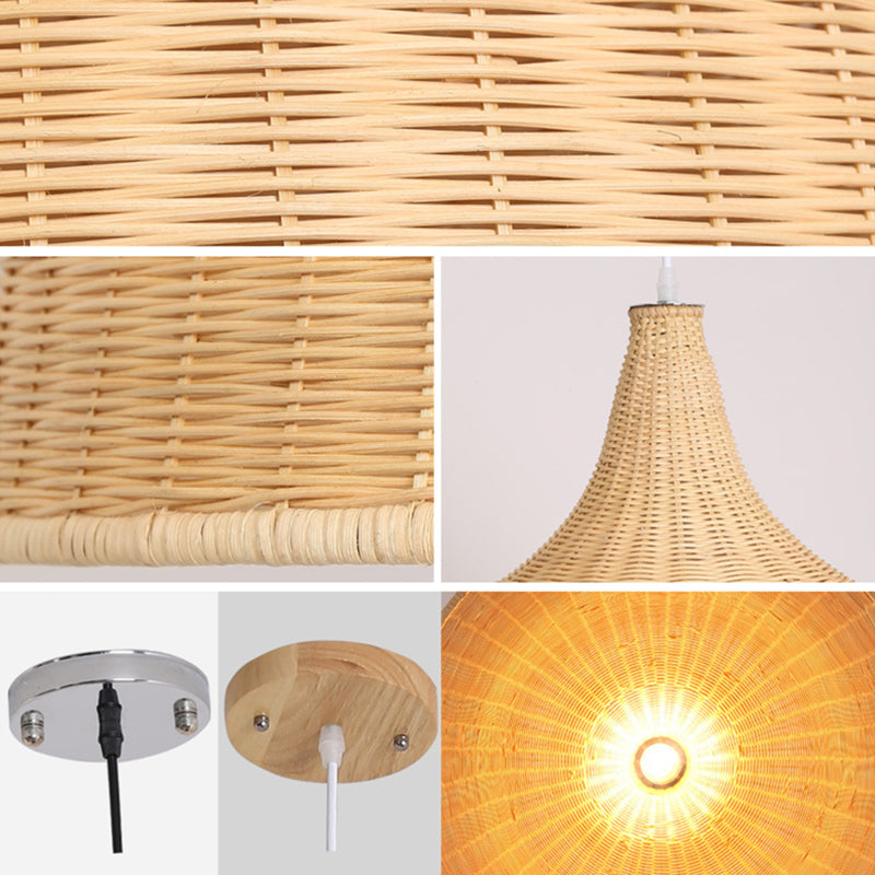 Bauernhaus handgewebtes natürliches Bambus Anhänger Beleuchtung 1-Licht-Glocken-Glocken-Esszimmer Hanging Lampe