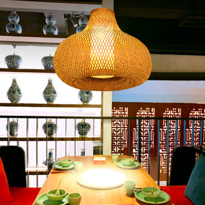 Chinese Pear-Shaped Pendant Lighting Fixtures Rattan Hanging Light with Hanging Cord for Restaurant
