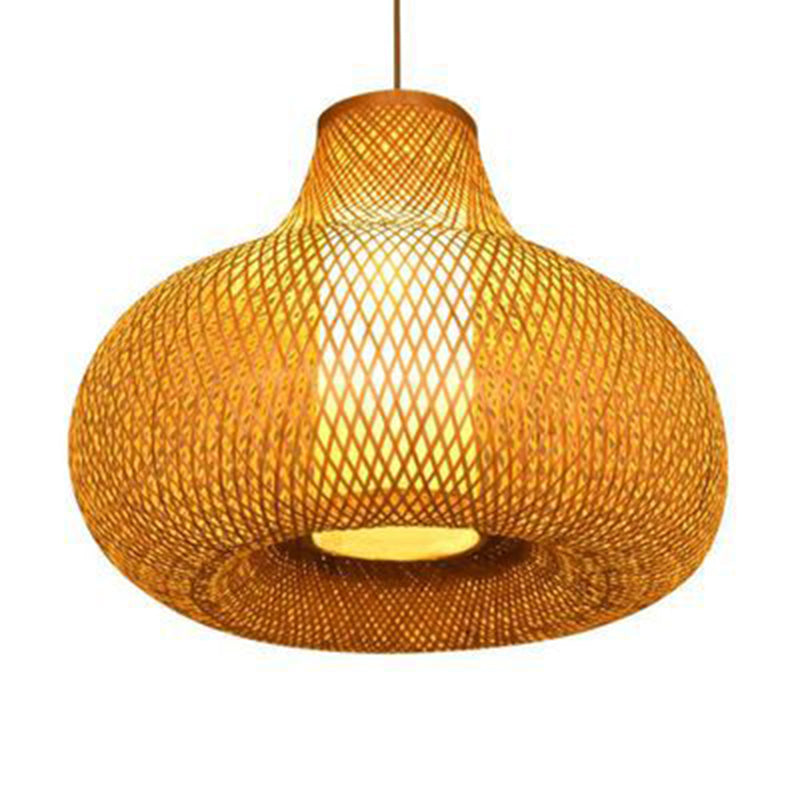 Chinese Pear-Shaped Pendant Lighting Fixtures Rattan Hanging Light with Hanging Cord for Restaurant