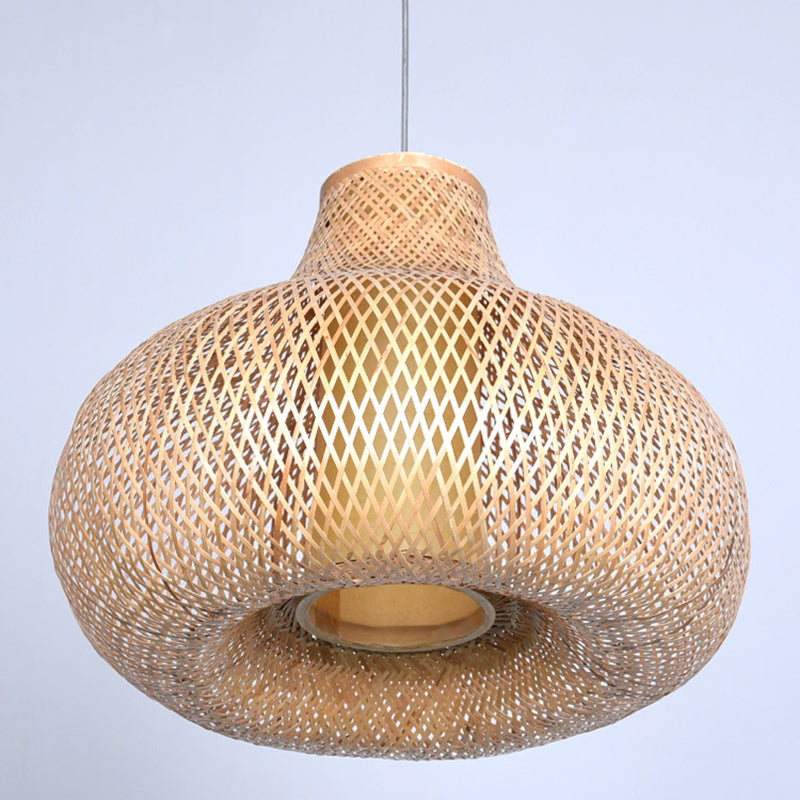 Chinese Pear-Shaped Pendant Lighting Fixtures Rattan Hanging Light with Hanging Cord for Restaurant