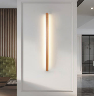 Contemporary Linear Shaped Wall Light Wooden Living Room LED Wall Sconce Lighting Fixture in Beige