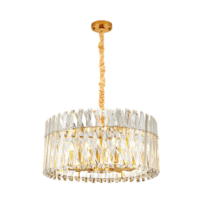Round Tri-Sided Crystal Rod Hanging Light Fixture Postmodern 8/10 Lights Gold Chandelier Lamp