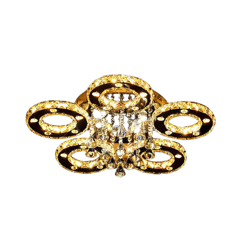 Ring Semi Flush Light Contemporary K9 Crystal Chrome 23.5"/28"/33.5" Wide LED Ceiling Lamp, Warm/White/2 Color Light